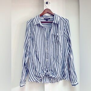 Zac & Rachel tie front linen blend striped button down shirt 🌊 Size XL
